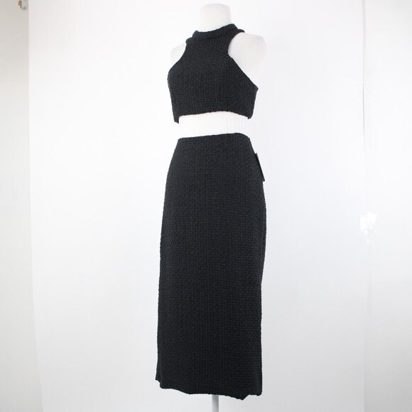 Alamour Sz L Black Textured Sleeveless Crop Lined 100% Polyester 2Pc Dress - Picture 4 of 16